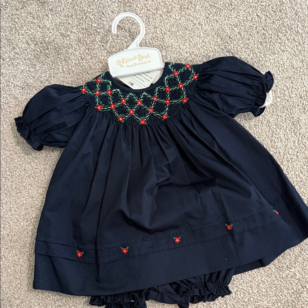 Navy Blue Smocked Kids Dress NWT